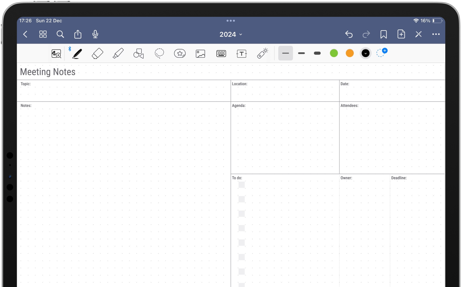 Professional meeting notes template for Goodnotes