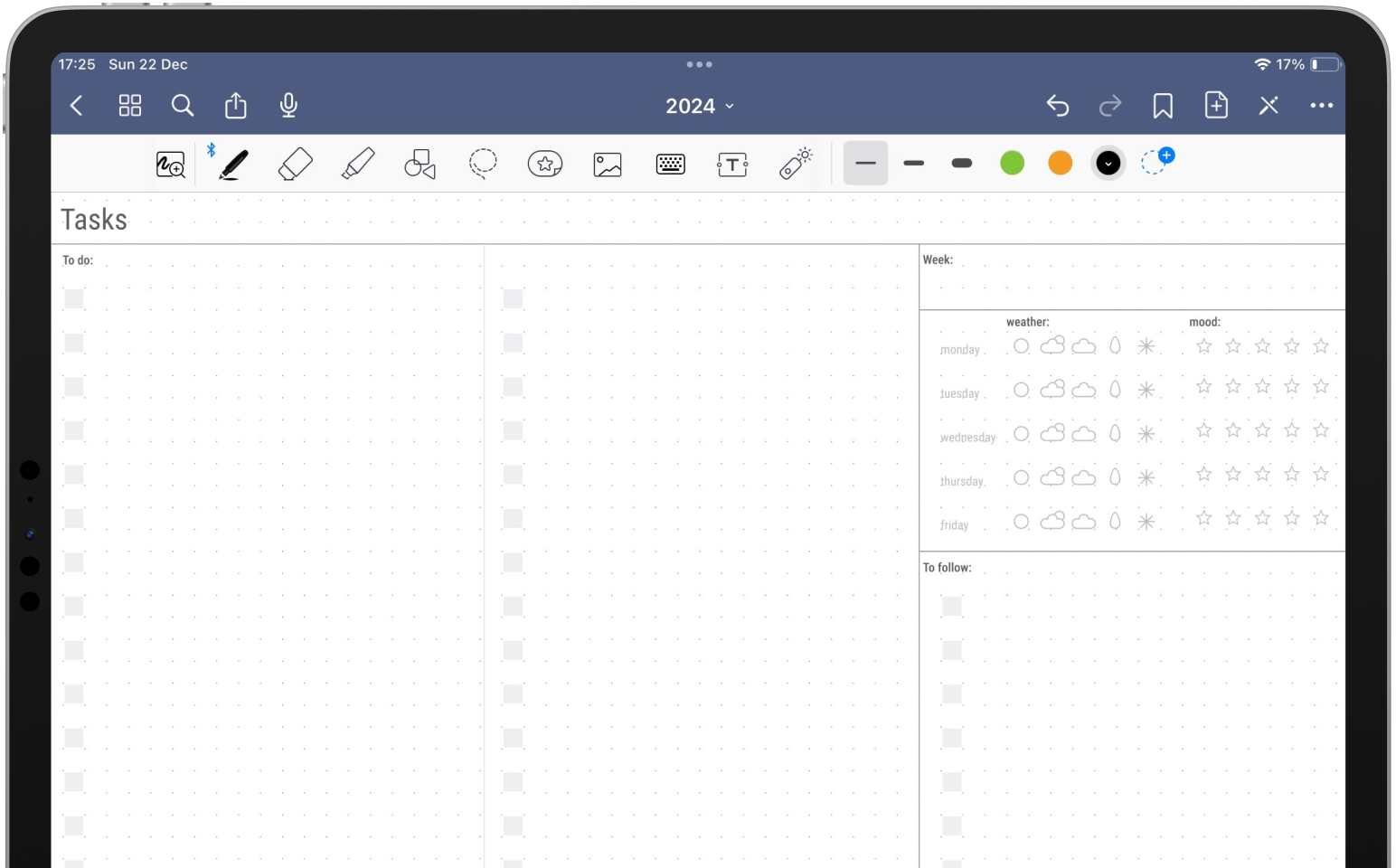 Weekly planner for Goodnotes